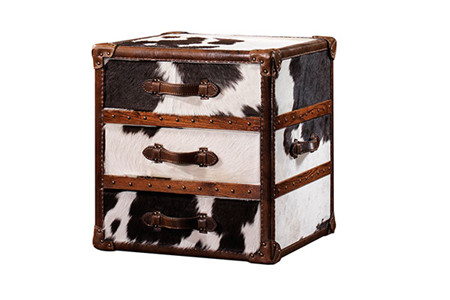 Cowhair Side Tables Cow Fur Trunks With Drawers Decoration