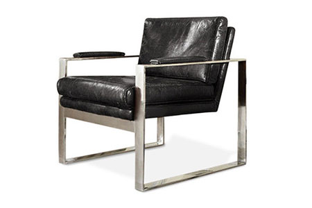 Black Leather Armchair Stainless Steel, Black Leather Armchair