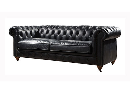 Chesterfield Sofa Genuine Leather Black