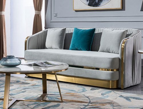 Luxury home Italian gold stainless steel living room velvet sofas fabric couch
