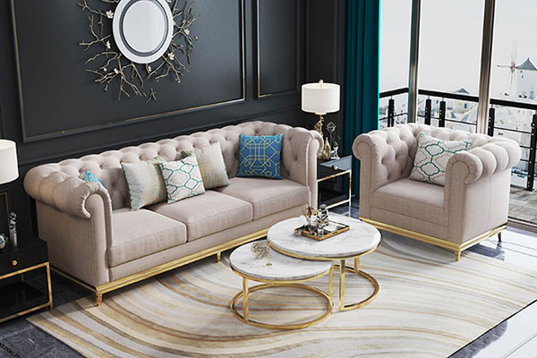 gold stainless steel linen sofa