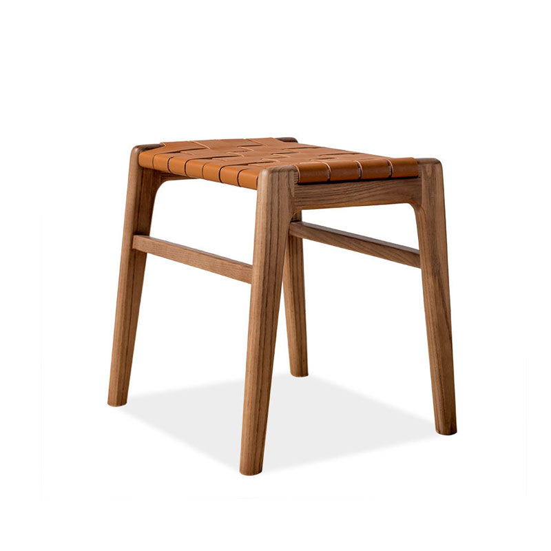 Solid Ash Wood & Leather Dining Stool Makeup Stool