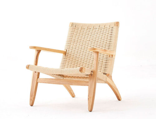 nature wood frame hotel armchair with linen rope finish seat and back